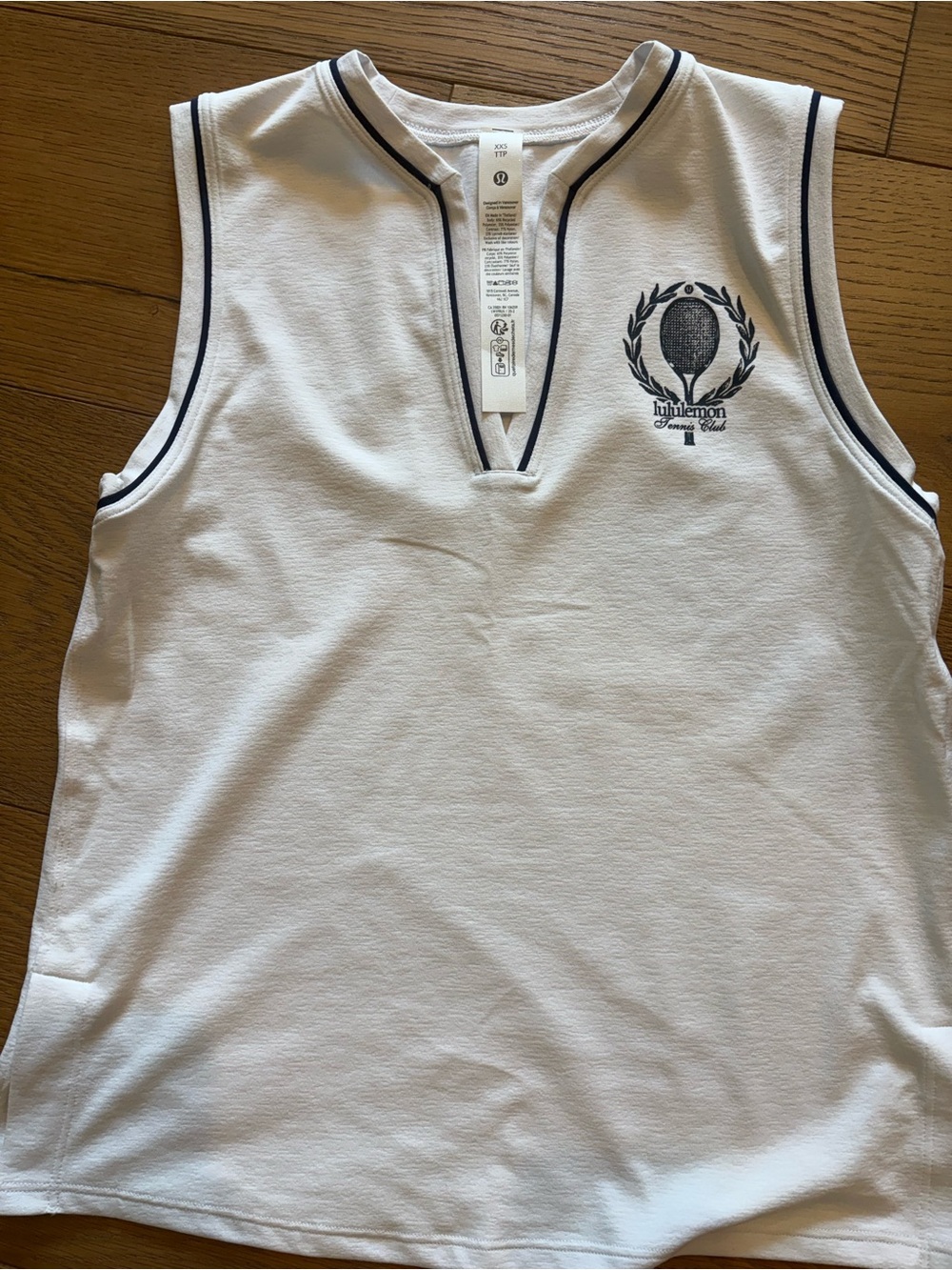 lululemon athletica White Sleeveless Tennis Tank with Navy Trim